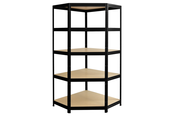 Ъглов метален стелаж STAR CORNER 180x90x45 см, до 250 кг на рафт - черен
