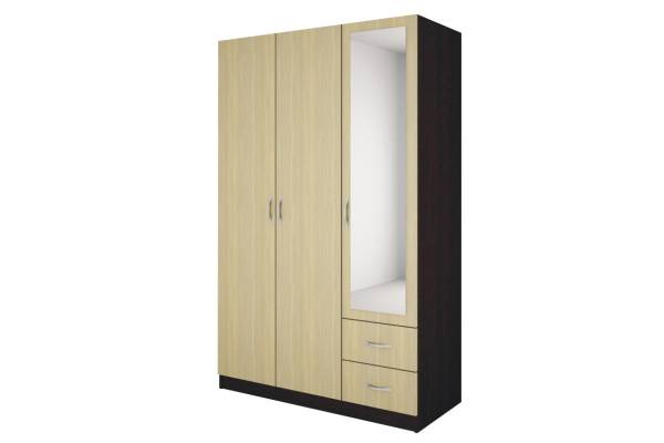 Трикрилен гардероб с чекмеджета и огледало Примо 14