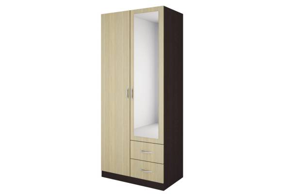 Двукрилен гардероб с чекмеджета и огледало върху дясната врата Примо 5