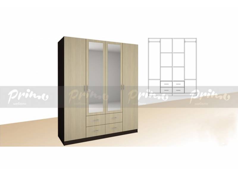 Четирикрилен гардероб Примо 104 - Четирикрилни гардероби
