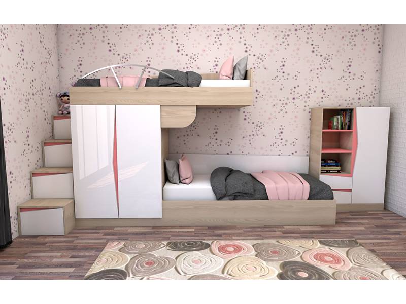 Легло горен етаж с гардероб Марти М21 за матрак 90/200см - Единични легла
