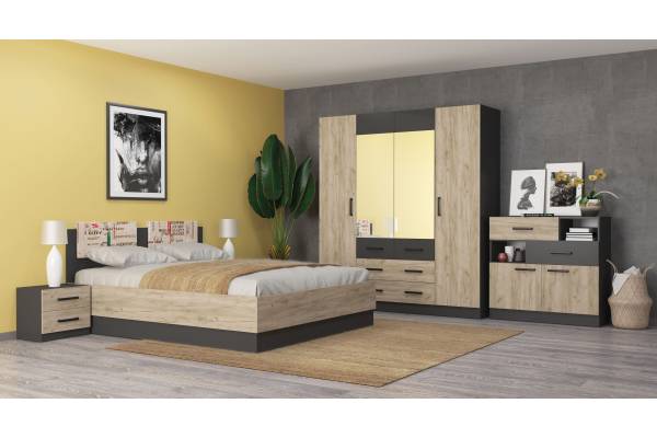 Спален комплект Мока - антрацит/сив крафт