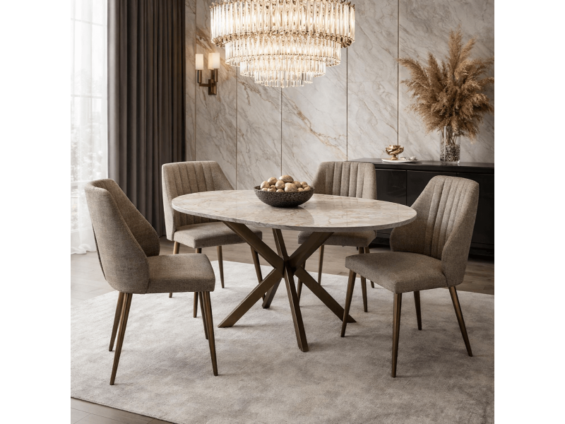 Разтегателна трапезна маса Dobok - Сив мрамор/Бронз - Трапезни маси