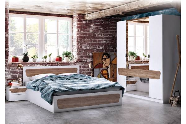 Спален комплект Аляска - Бяло/Дъб табако крафт