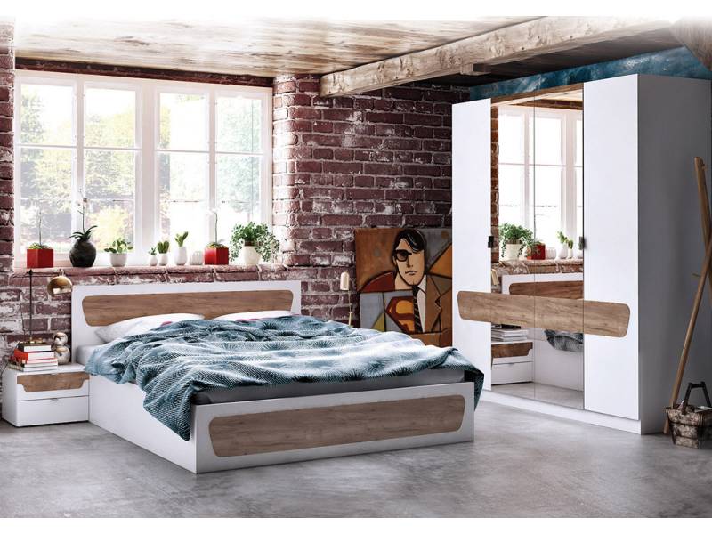 Спален комплект Аляска - Бяло/Дъб табако крафт - Спални комплекти