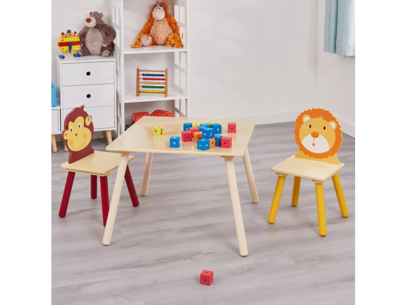 Комплект маса с две столчета от дърво Animals TF3868-2 - Детски мебели