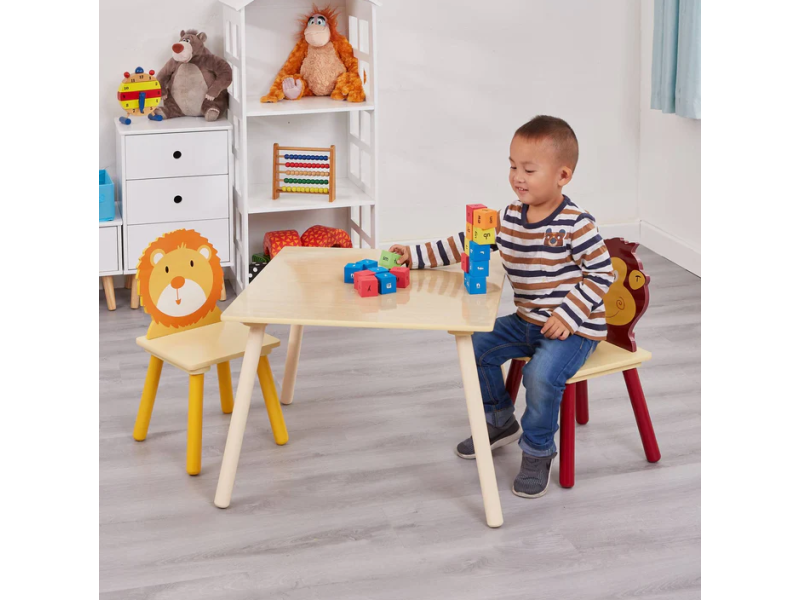 Комплект маса с две столчета от дърво Animals TF3868-2 - Детски мебели