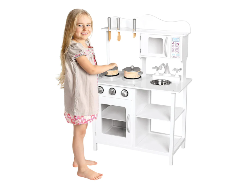 Детска дървена кухня за игра W10C404H - бяла - Детски мебели