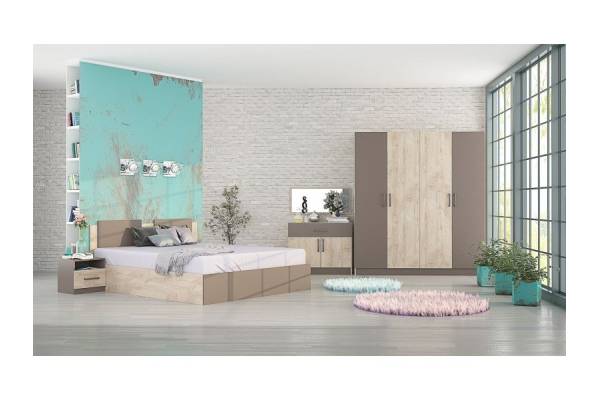 Спален комплект Ала - дъб елеганс и тъмно капучино