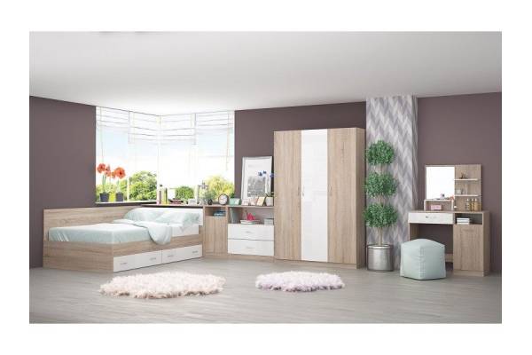 Спален комплект Андреа - дъб сонома и бяло гланц