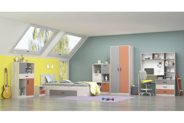 Детски комплект Сидни - дъб бланко/сиво/сахара