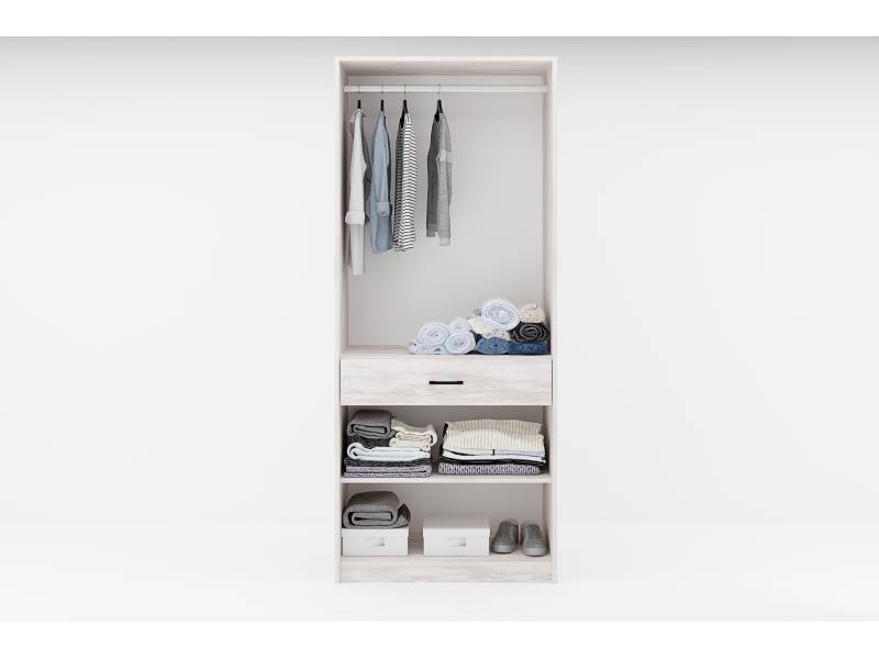 Двукрилен гардероб Сидни М9 с чекмедже - дъб бланко/сиво/сахара - Двукрилни гардероби
