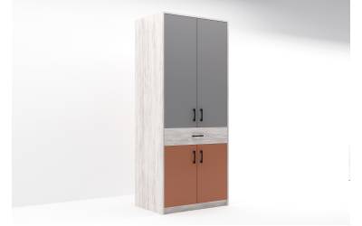 Двукрилен гардероб Сидни М9 с чекмедже - дъб бланко/сиво/сахара