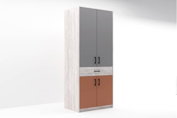 Двукрилен гардероб Сидни М9 с чекмедже - дъб бланко/сиво/сахара