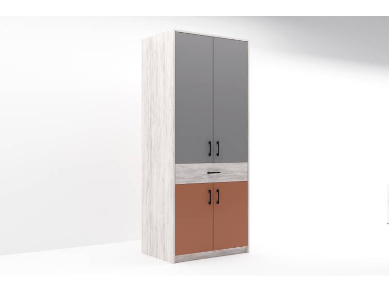 Двукрилен гардероб Сидни М9 с чекмедже - дъб бланко/сиво/сахара - Двукрилни гардероби