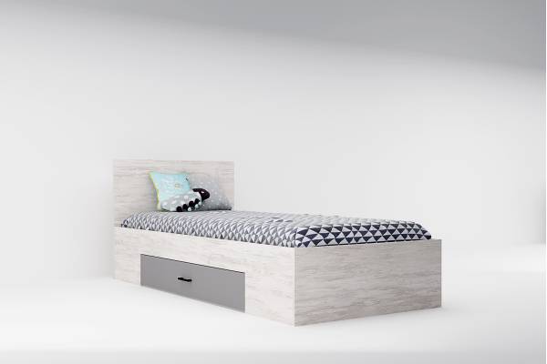Легло Сидни М1 за матрак 90/200см с чекмедже - дъб бланко/сиво/сахара