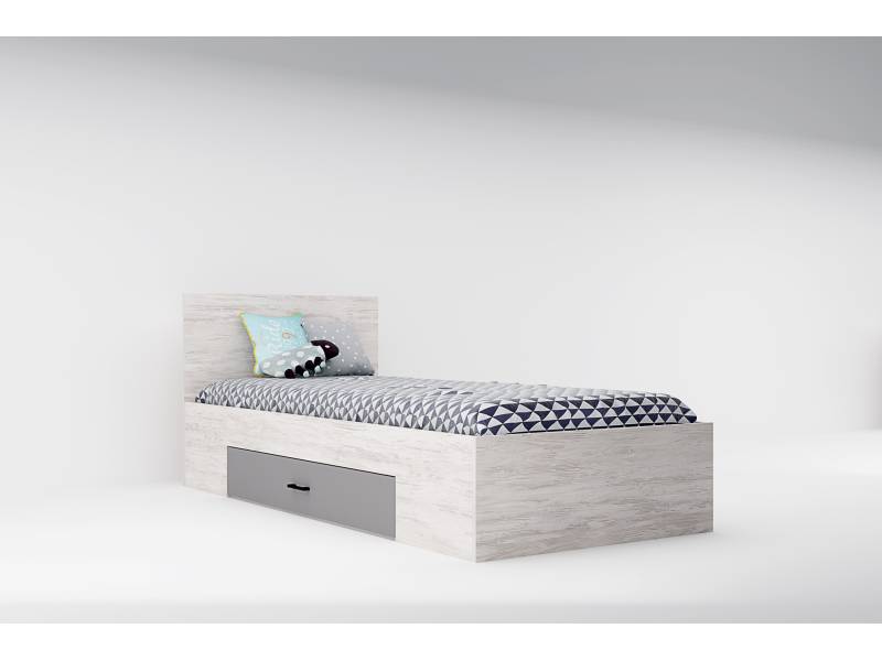 Легло Сидни М2 с матрак 90/200см с чекмедже  - дъб бланко/сиво/сахара - Единични легла