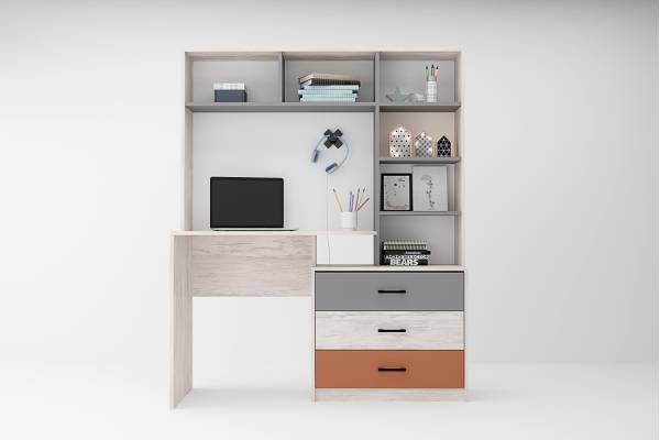 Бюро с надстройка Сидни М4 - дъб бланко/сиво/сахара