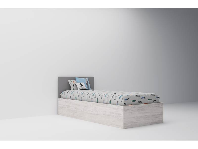 Легло Сидни М14 с матрак 90/200см с повдигащ механизъм  - дъб бланко/сиво/сахара - Единични легла