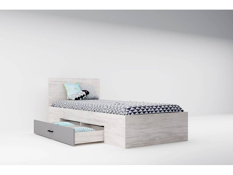 Легло Сидни М1 за матрак 90/200см с чекмедже - дъб бланко/сиво/сахара - Единични легла