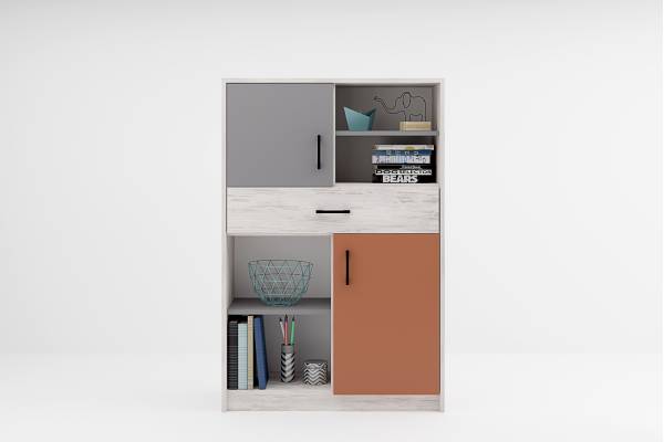 Шкаф Сидни М6 - дъб бланко/сиво/сахара