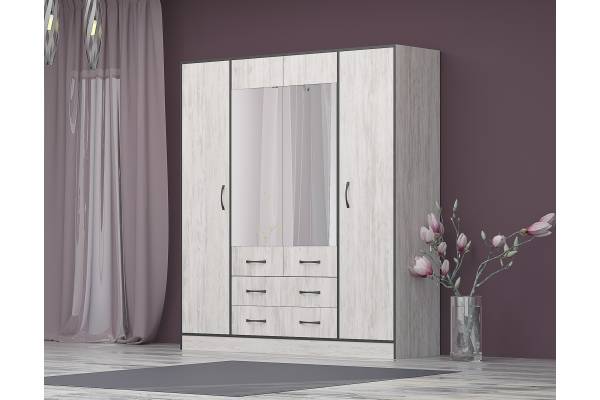 Четирикрилен гардероб Лайт - Дъб бланко/Антрацит