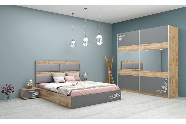 Спален комплект Карла - дъб вотан и сив диамант