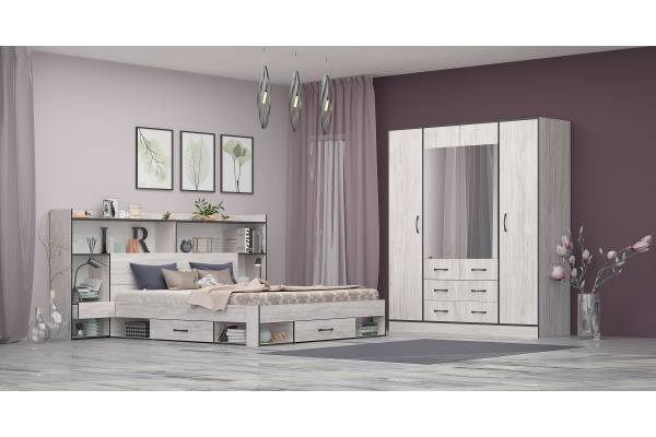 Спален комплект Лайт - Дъб бланко/Антрацит