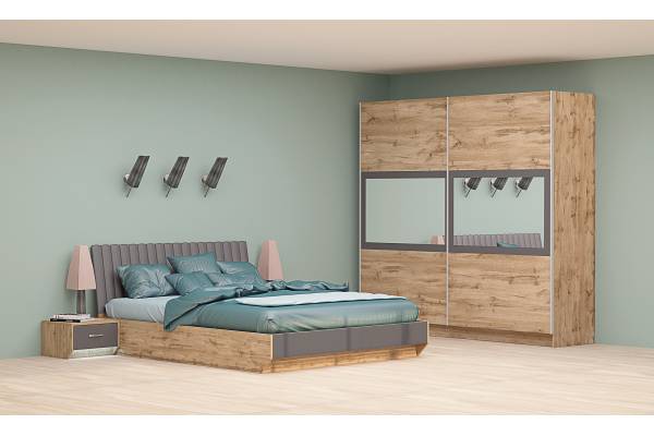 Спален комплект Модена - дъб вотан и сив диамант