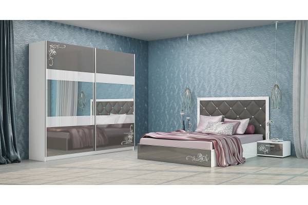 Спален комплект Виченца - бяло гланц и кобалт