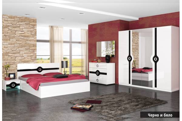Спален комплект Фиона - бяло гланц/черно гланц
