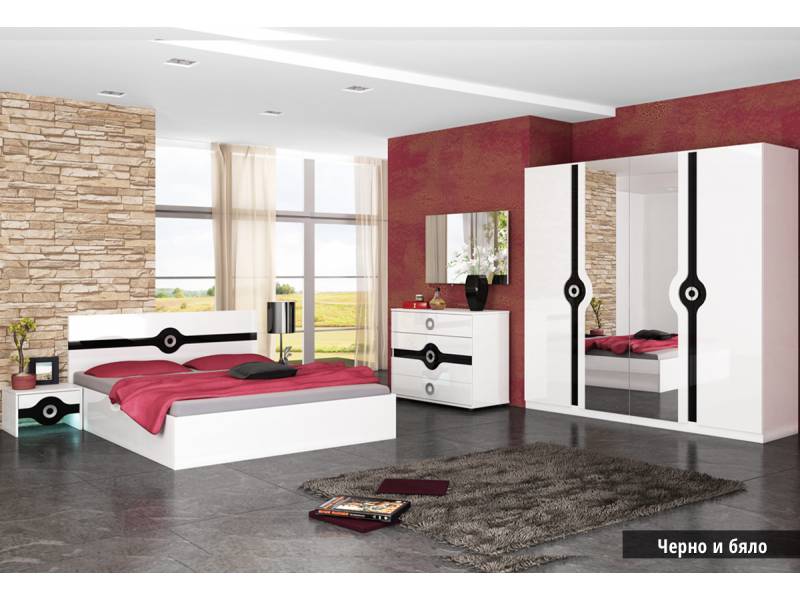 Спален комплект Фиона - бяло гланц/черно гланц - Спални комплекти