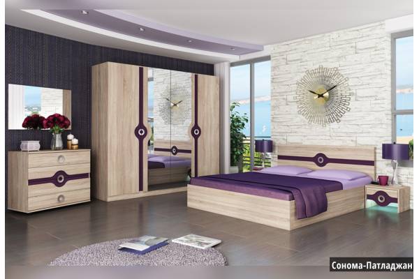 Спален комплект Фиона - дъб сонома/патладжан