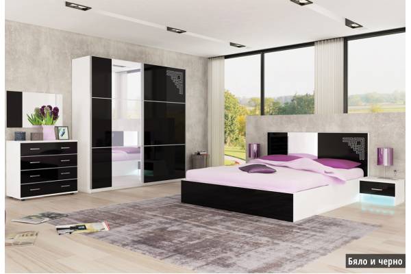 Спален комплект Кастел в бяло и черно гланц