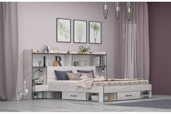 Легло Лайт - Дъб бланко/Антрацит