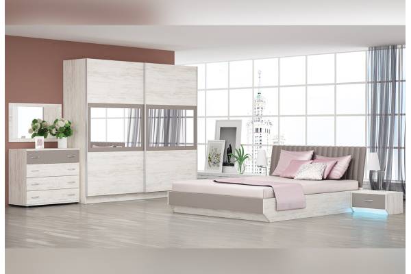 Спален комплект Модена - дъб бланко и тъмно капучино