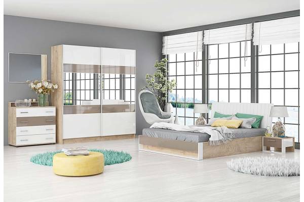 Спален комплект Монца - дъб елеганс и бяло гланц