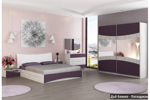 Спален комплект Сиена Н - дъб бланко/патладжан