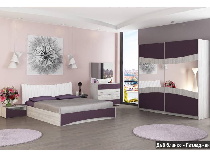 Спален комплект Сиена Н - дъб бланко/патладжан - Спални комплекти