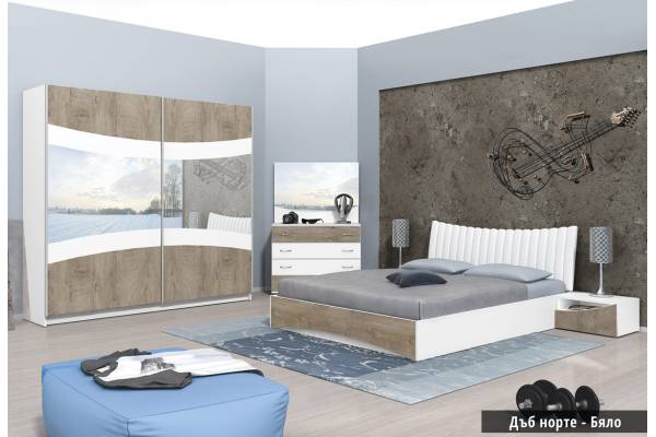 Спален комплект Сиена Н - бяло/дъб норте