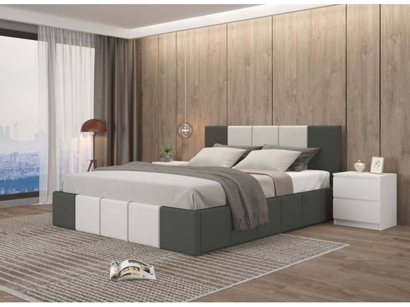 Тапицирано легло Казабланка - Кожа Кобалт мат/Кожа Бяло мат - Тапицирани спални и легла