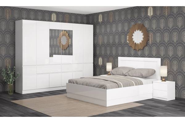 Модулно обзавеждане за спалня Лео - Бял гланц