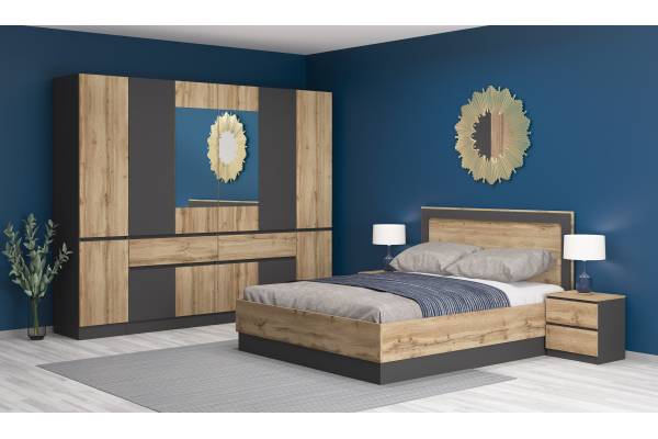 Модулно обзавеждане за спалня Лео - Дъб вотан/Антрацит