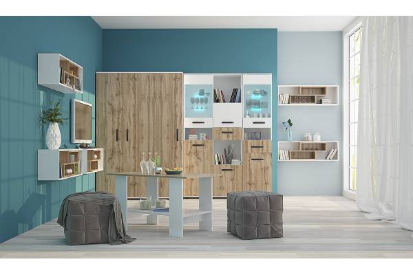 Модулна секция Вива Конфигурация 1 - Бяло Гланц/Дъб Вотан