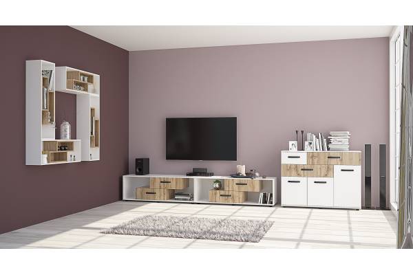 Модулна секция Вива Конфигурация 2 - Бяло Гланц/Дъб Вотан