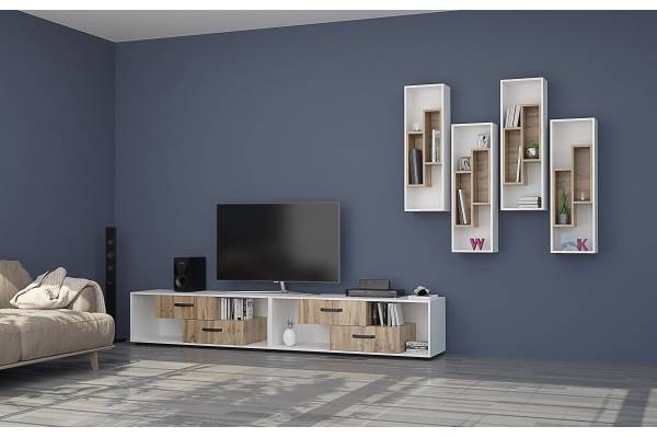 Модулна секция Вива Конфигурация 3 - Бяло Гланц/Дъб Вотан