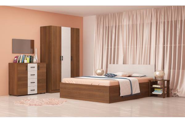 Спален комплект Лена Конфигурация 1 - Орех класик/Лино бланко