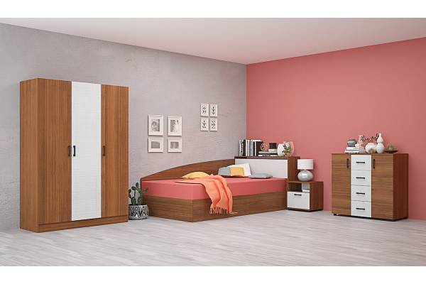 Спален комплект Лена Конфигурация 2 - Орех класик/Лино бланко