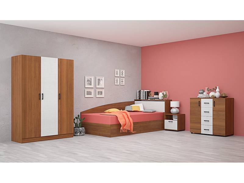Спален комплект Лена Конфигурация 2 - Орех класик/Лино бланко - Модулна система за спалня Лена