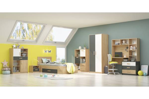 Детски комплект Сидни - дъб сонома/анрацит/бяло гланц